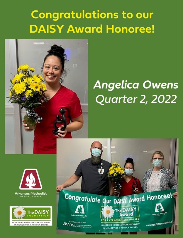 A woman posing with an award from the Daisy Foundation