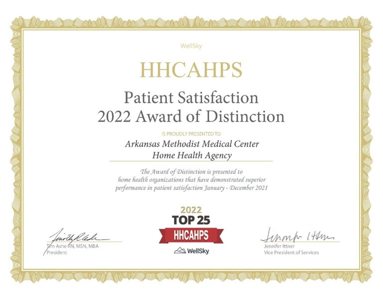 A picture of an award for patient satisfaction
